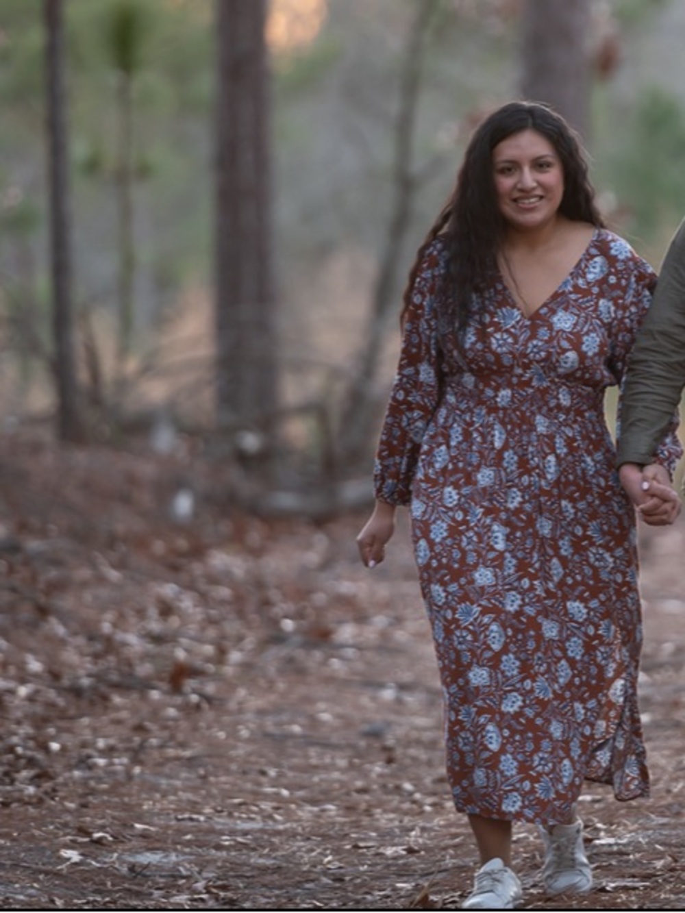 GAP Brown and Light Blue Floral V-Neck Maxi Dress
